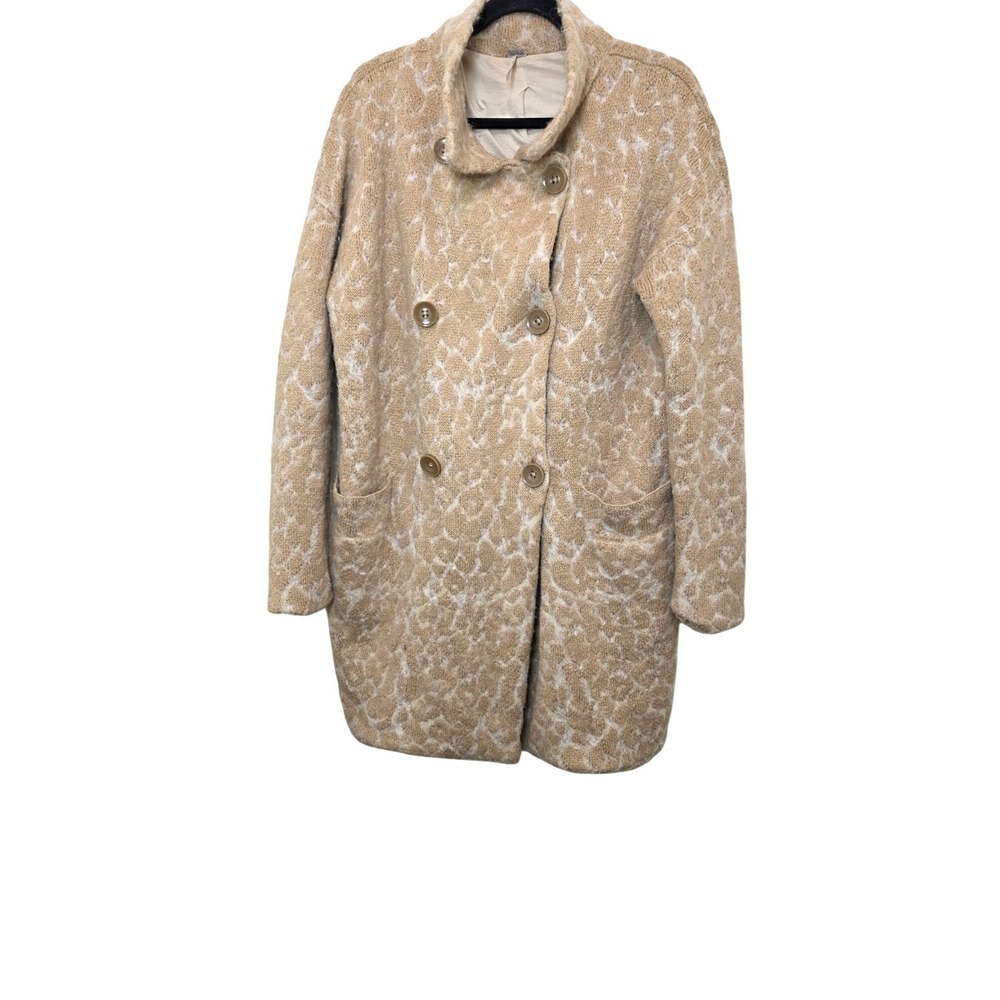 Free People Mantel Suurus Beige Knit Coat Faux Animal Print Design Size M